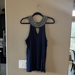 Boston Proper Navy Jeweled Halter Camisole